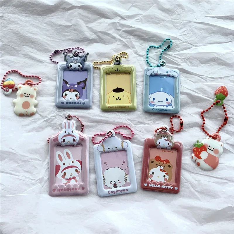 

Sanrio Series Hello Kitty Cute Big Head Sticker Photo Love Bean Photo Card Holder Car Charm Keychain Bag Chain Decoration Gifts