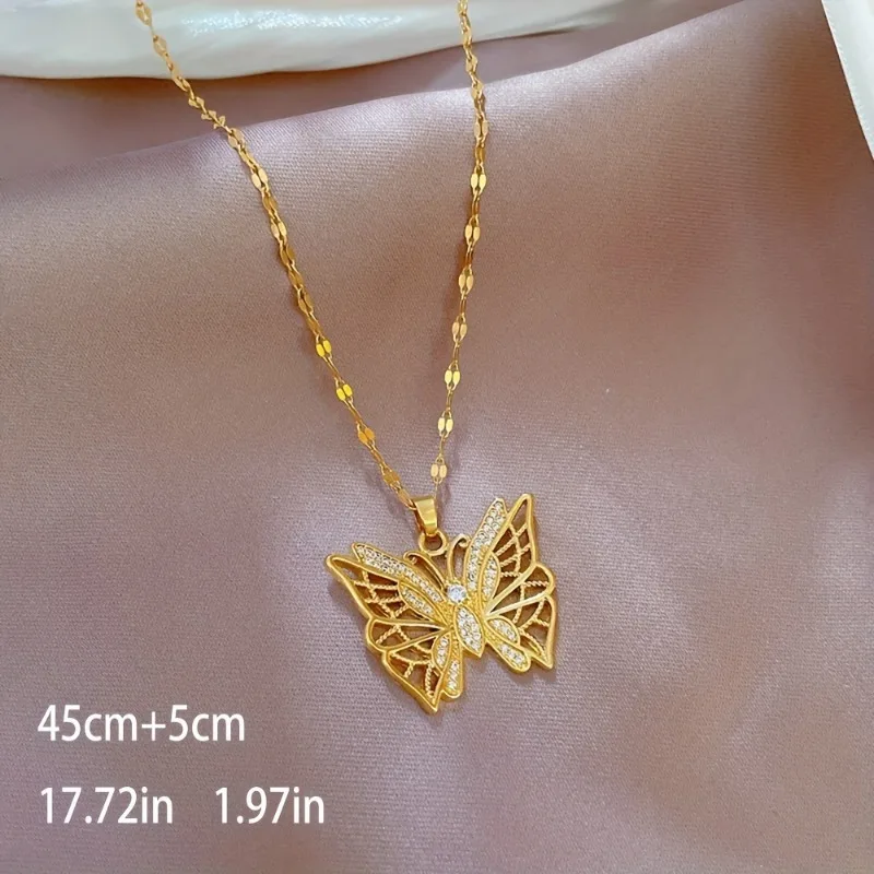 Модная подвеска-сердце Бабочка сталь и титан ожерелья до ключиц для женщин