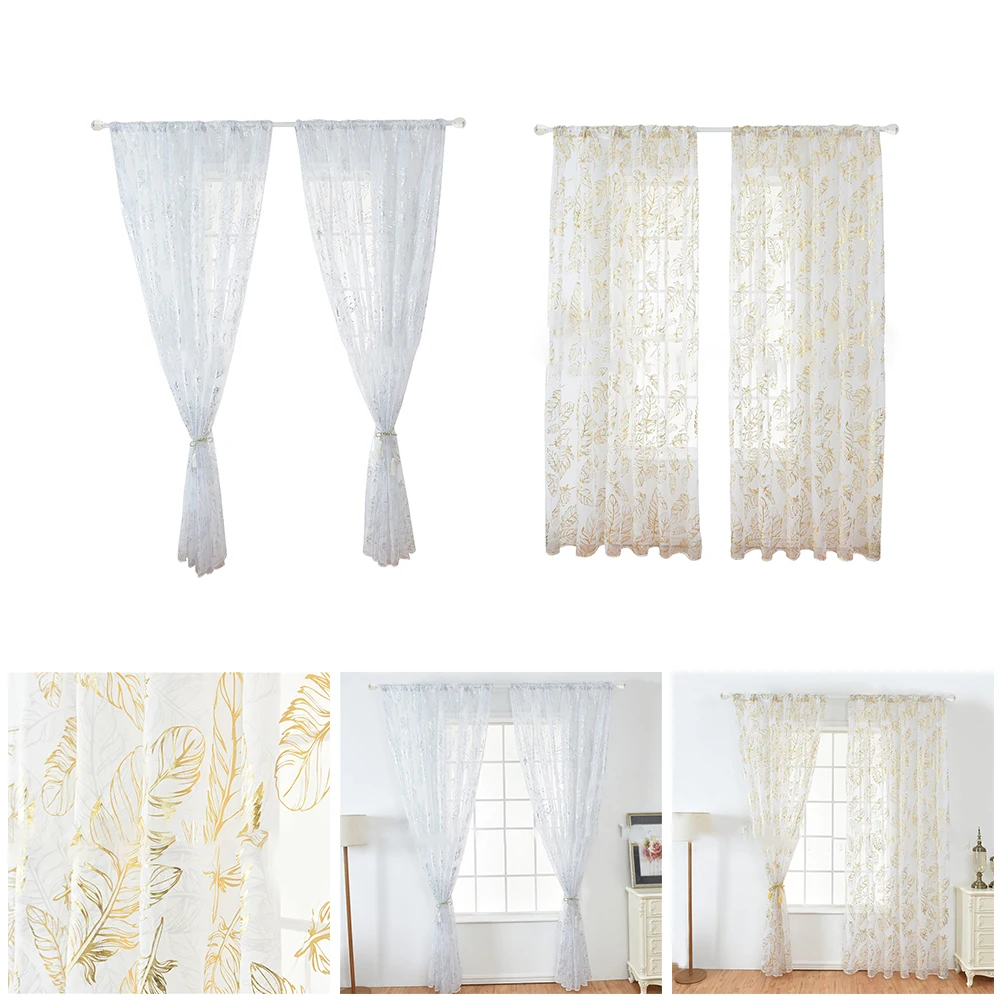 

1pcs Curtain100*200cm Home Decoration Living Room Bedroom Feather Stamping Hot Silver Casement Curtain Home Decor Accessories