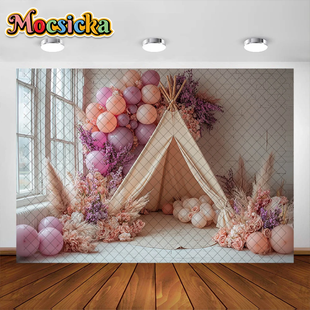 Фото Bohemian Photography Background Colorful Balloon Tent Decoration NeWborn Baby Shower Cake Smash Background Studio Props Banner №2