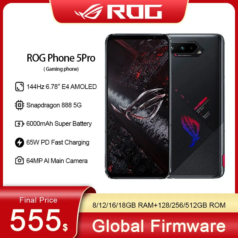 

Global ROM ASUS ROG Phone 5S 5 S 5G Smartphone Snapdragon 888+ 6.78'' 144Hz AMOLED 6000mAh 65W Fast charging Gaming