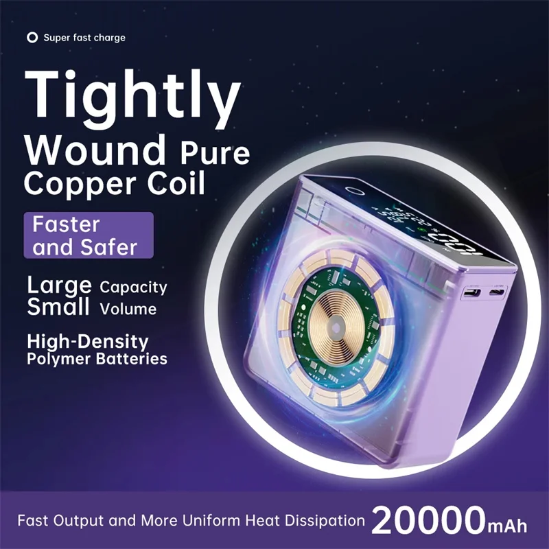 Магнитный внешний аккумулятор на 20000 мАч быстрое зарядное устройство для