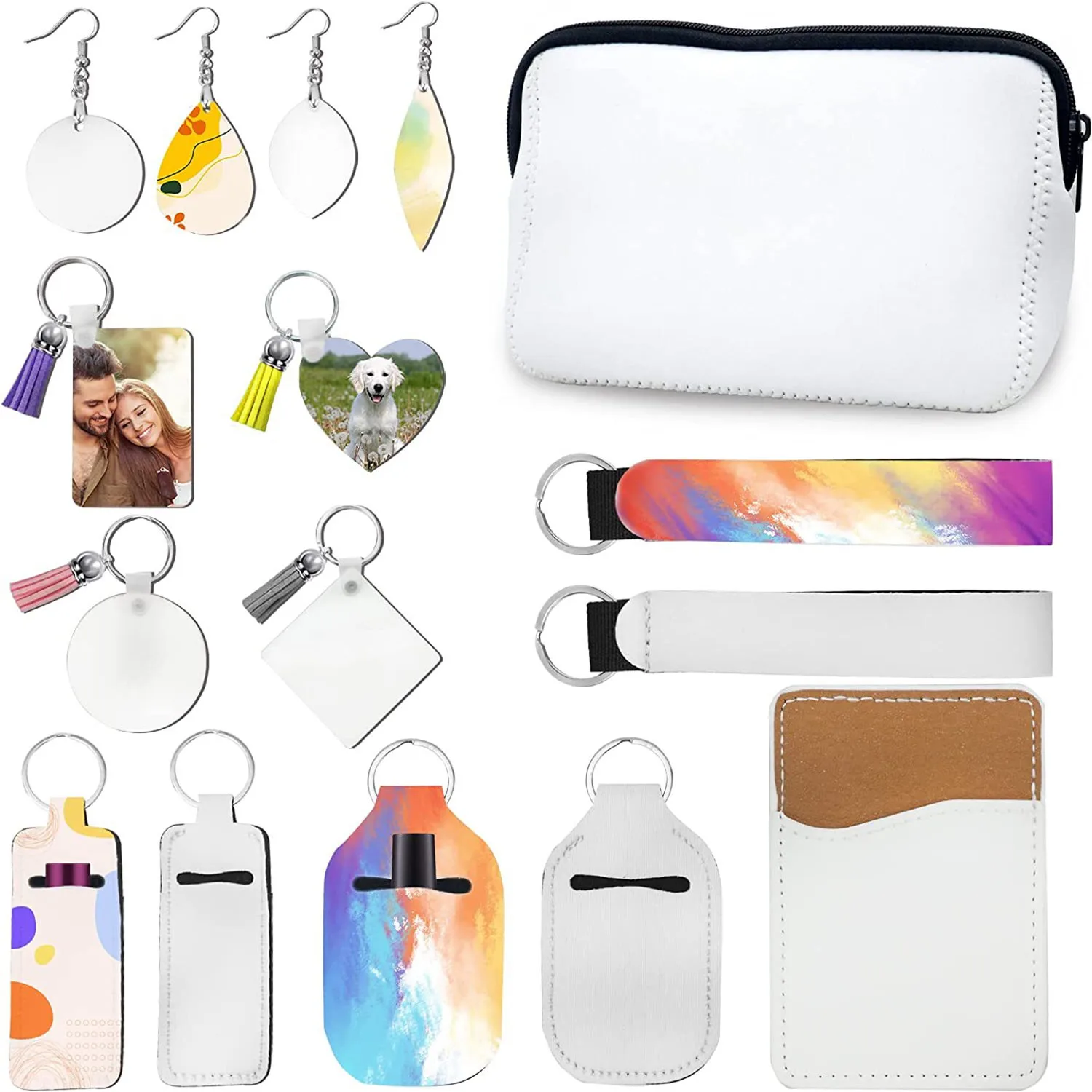 

Sublimation Keychain Blanks Products Heat Transfer MDF Pendants Set for Jewelry Key Chain Earring DIY Craft Making Supplies Tool