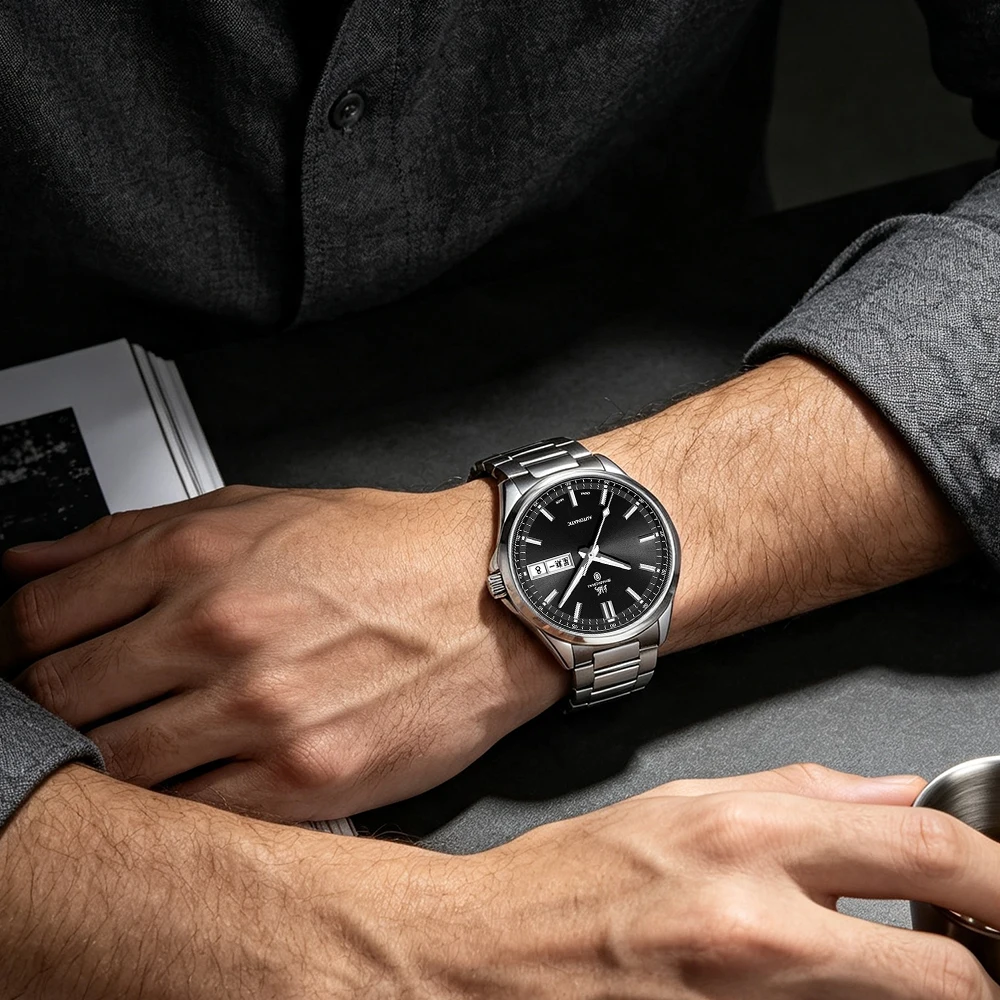 Фото Мужские автоматические механические часы Shanghai Watch 41,64 мм из нержавеющей стали 316L, водонепроницаемые, с календарем, для бизнеса и повседневной носки, SH026 №4