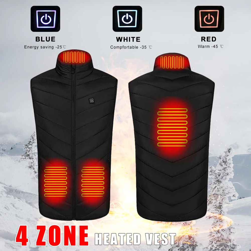 

S-4XL Winter Heating Jacket Black 4 Places Heated Vest Men Women Usb Heated Jacket Heating Vest Thermal Clothing Hunting Vest