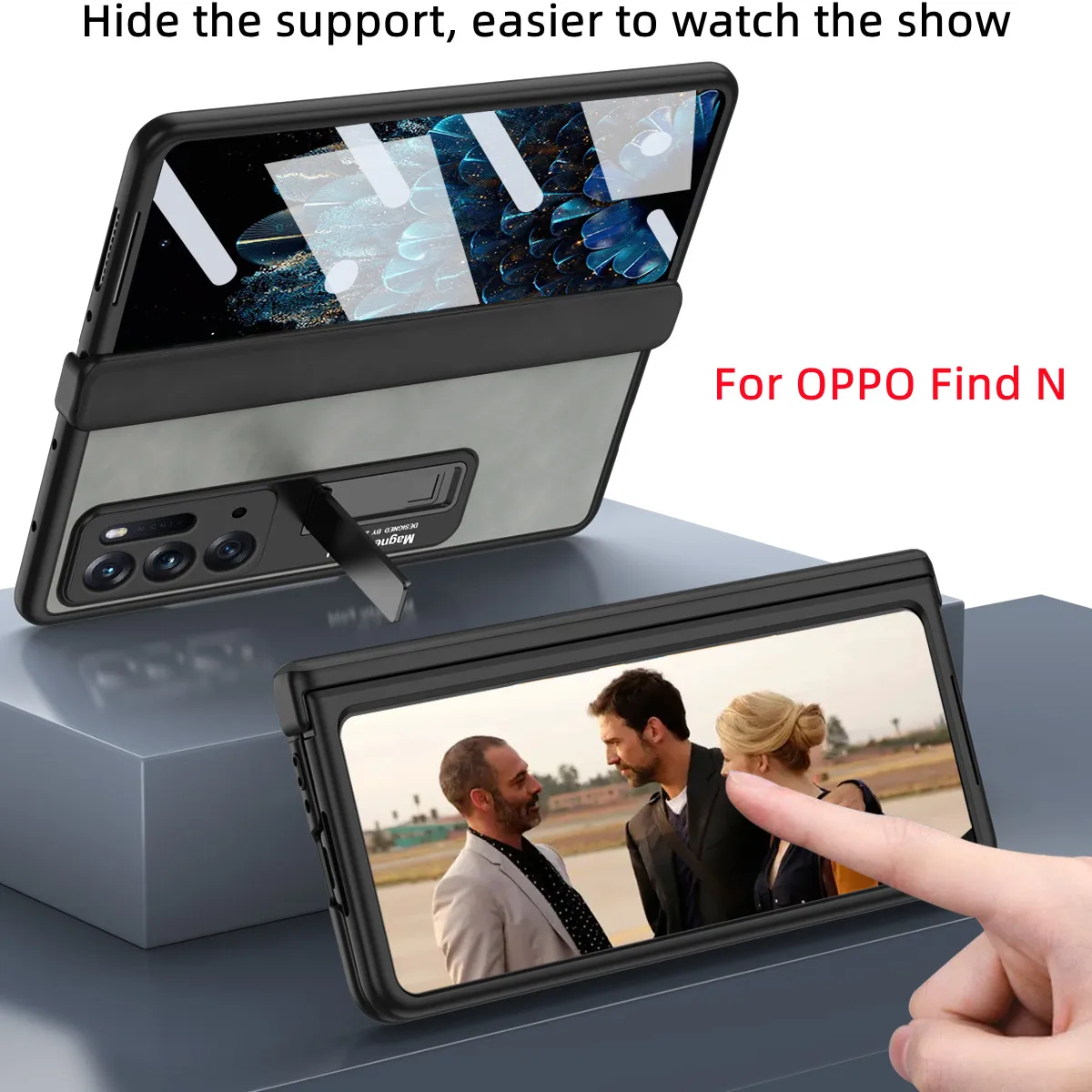 

Magnetic Hinge Folding Case For OPPO Find N High-end Business Nappa Stripe Holster For OPPO Find N With Hidden Bracket