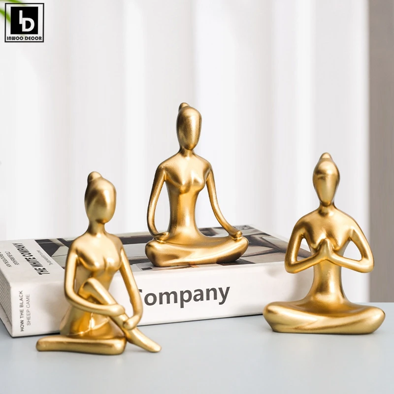 Абстрактная Смола Йога позы Девушки Женщины Статуэтка Золотая леди Студия