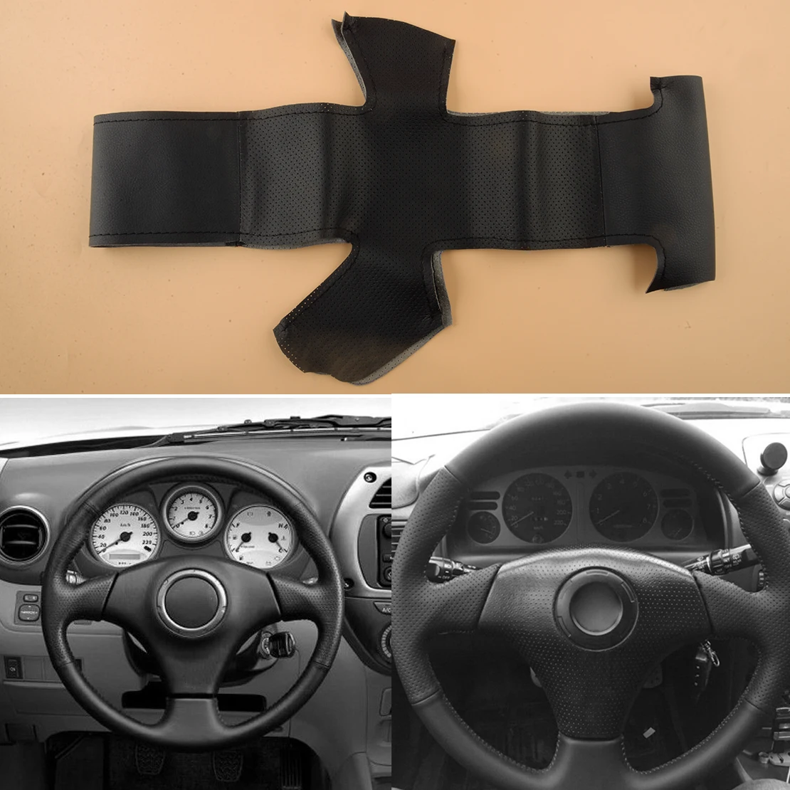 

Hand Sewing Steering Wheel Cover Black PU Leather Fit for Toyota RAV4 Celica Corolla Matrix MR2 Lexus IS200 300 2003