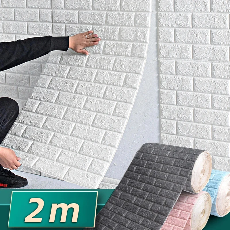 

2m Long 3D Brick Wall Stickers DIY Decor Self-Adhesive Waterproof Wallpaper For Kids Room Bedroom Kitchen Home Wall Decor