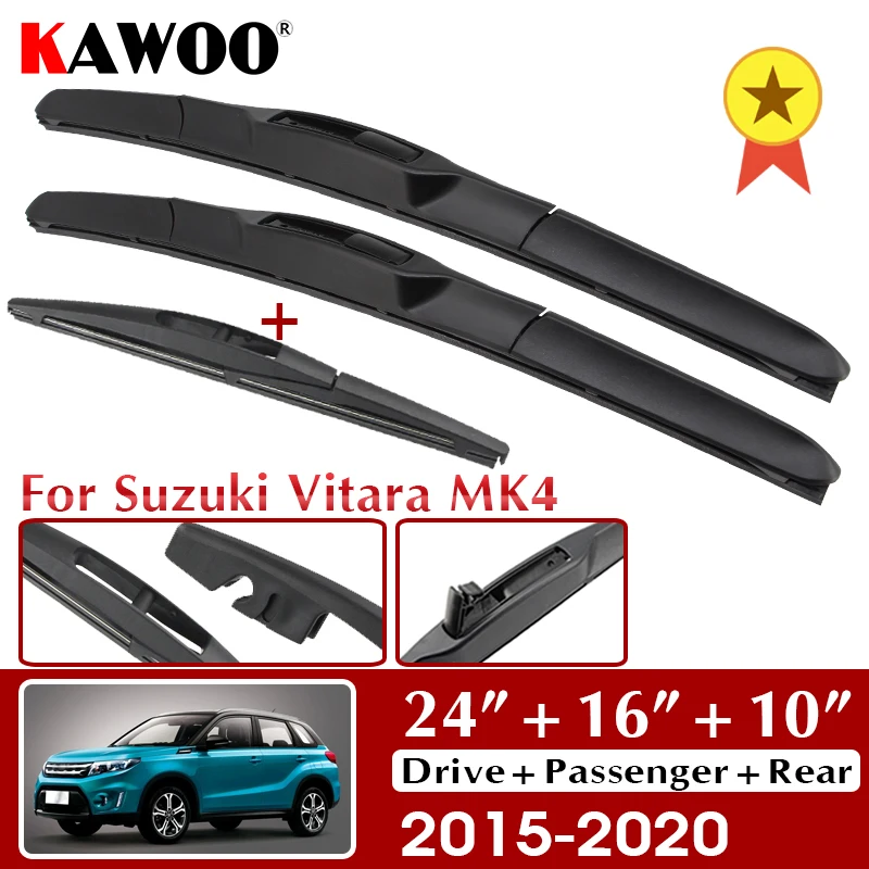 

Комплект передних и задних щеток стеклоочистителя KAWOO 24 "+ 16" + 10 "для Suzuki Vitara MK4 2015 2016 2017 2018 2019 2020 лобовое стекло