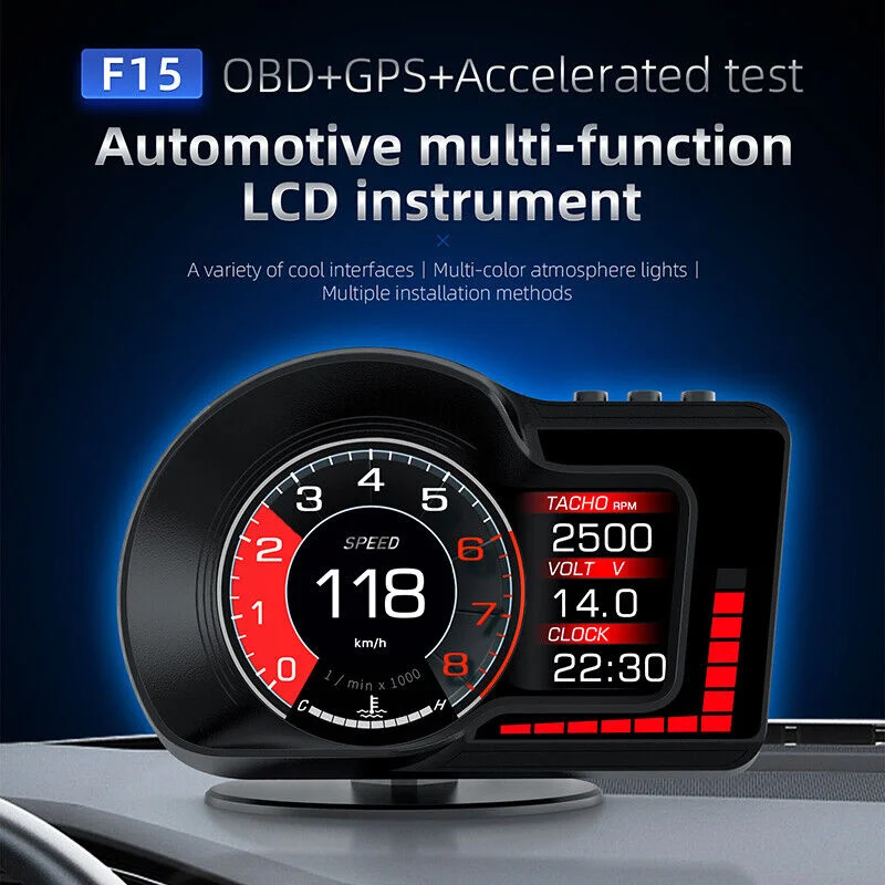 

F15 Car HUD Display OBD2 GPS Dual System Head Up Display Car Gauge Speedometer Alarm function Car Electronic Accessories