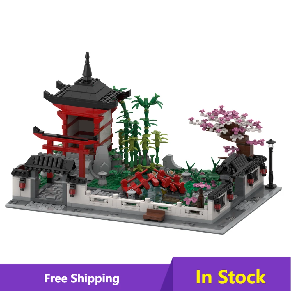 

MOC-63232 80107 Japanese Garden architecture Block Kit Shrine Temple Sakura Lantern Festival Brick Model Brain Toys BirthdayGift