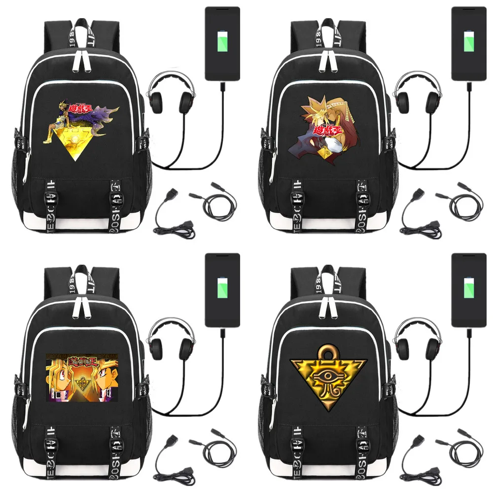 

New Yu-Gi-Oh! USB Backpack Anime Game Duel Monsters School Bag Bookbag for teenagers Black Laptop Shoulder Travel Bags Gift