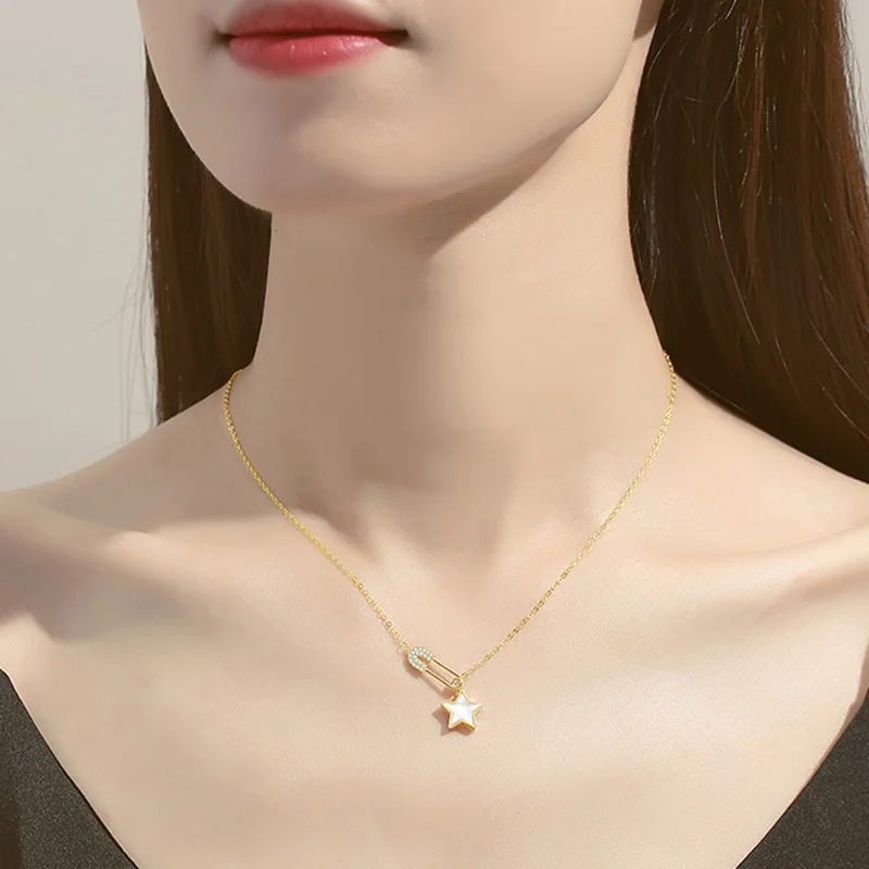 

Popular 925 Sterling Silver Pin Star Necklace Exquisite Choker Temperament Clavicle Chain Birthday Gift Fashion Jewelry SNK046