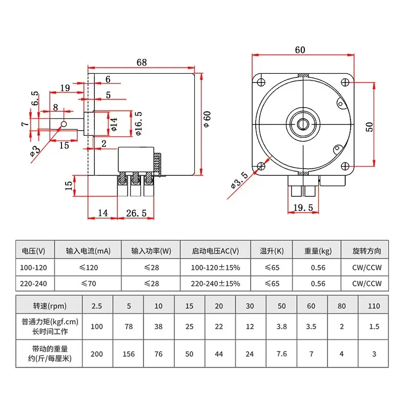 Высокий крутящий момент 100 кг 28 Вт переменный ток 220 В синхронный двигатель с