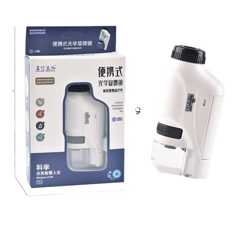 

Карманный мини-микроскоп 60-120x, лабораторный ручной микроскоп с увеличительным стеклом светодиодный светильник кой, для детских научных мик...