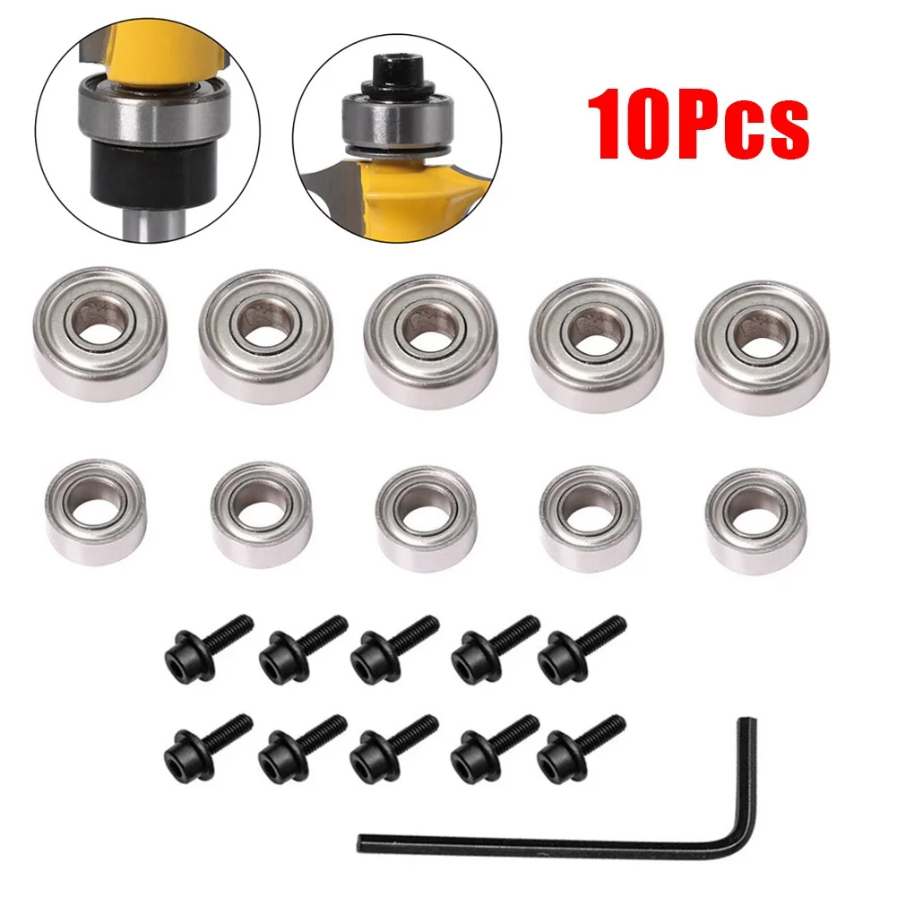 

10pcs Bearings&screw&hex Hey Wrench For Router Bit Bearing Repair Woodworking Milling Cutter Bearing Accessories