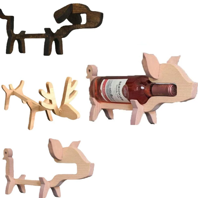 

Creative Wooden Home Wine Display Rack Animal Wine Rack Ornaments Wooden Wine Rack Craft Decoration Bracket Storage Wine Rack