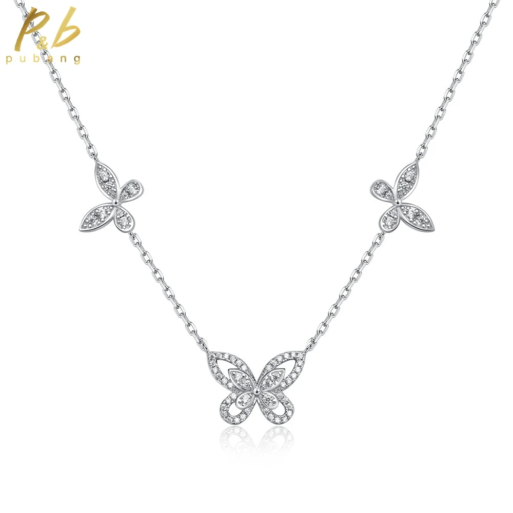 

PuBang Fine Jewelry Simple Butterfly Pendant Necklace Solid 925 Sterling Silver Created Moissanite for Women Gifts Drop Shipping