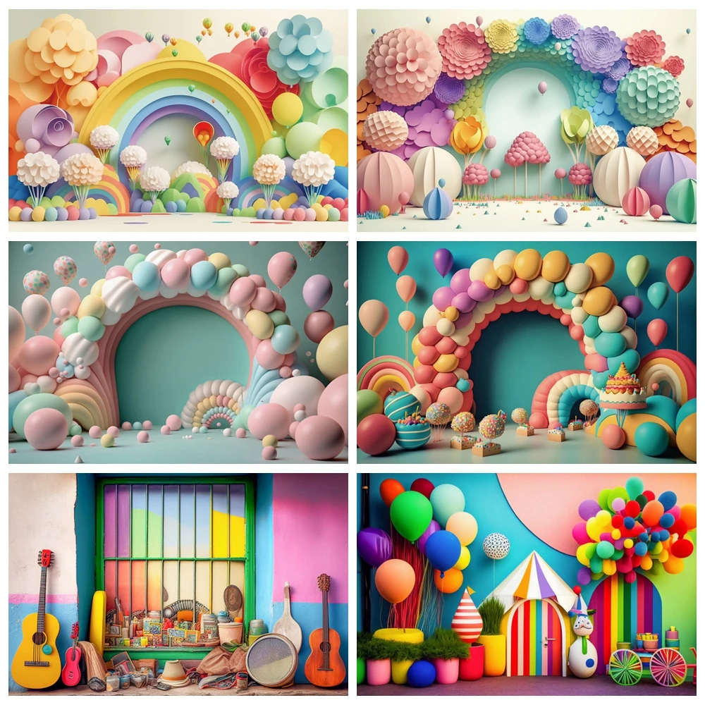 

Dream Castle Balloon Candy Backdrop For Photography Baby Birthday Party Castle Princess Photocall Background Studio Kits