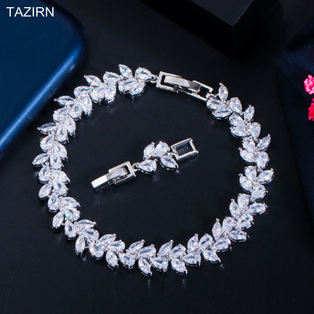 

TAZIRN 5A Cubic Zirconia Tennis Chain Bracelet for Women 17cm Iced Out Chain Crystal Bracelet For Bridal Wedding Gift CZ Jewelry