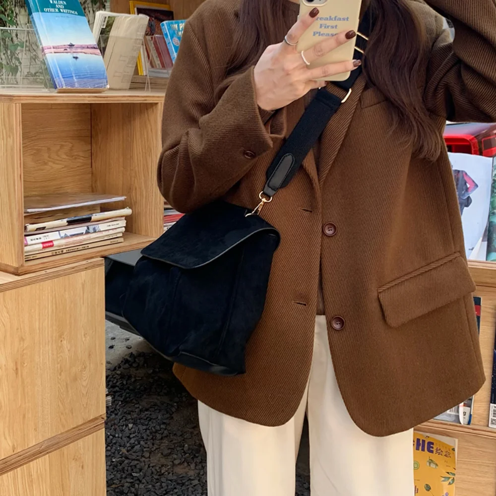 Vintage Faux Suede Crossbody Bags Women Luxury Designer Fashion Shoulder Bag Female Casual Large Capacity Messenger Bag