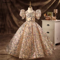 pretty champagne flower girls dresses o neck puffy princess birthday party pageant gowns child size 1 14y