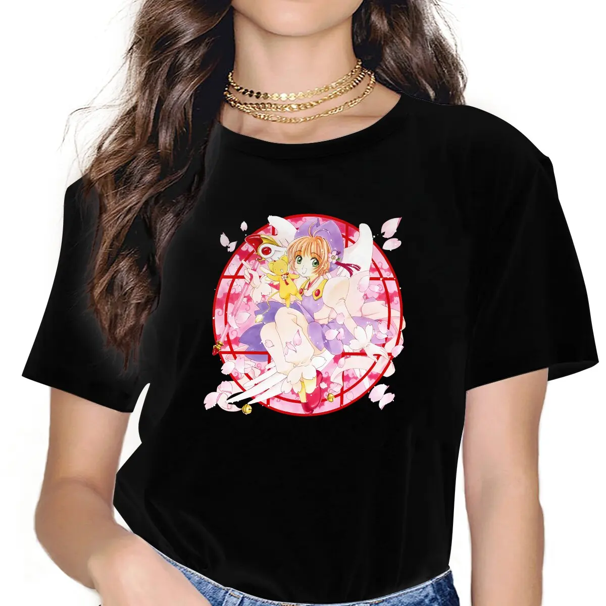 

Sooyoung Sticker Anime Card Captor Sakura Women T Shirt Fibre Punk O-Neck Polyester TShirt