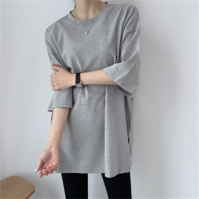 

Rachel Women T-shirts Oversized Half Sleeve Wild Minimalist Split Midi Tops