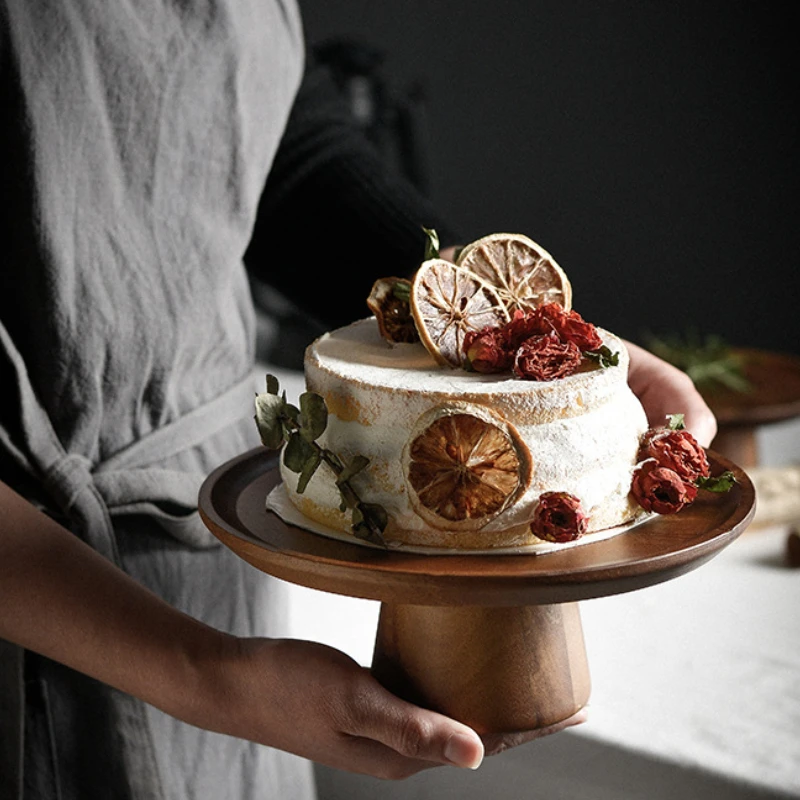 Тарелка для фруктов из дерева акации высокая нога личи украшения гостиной