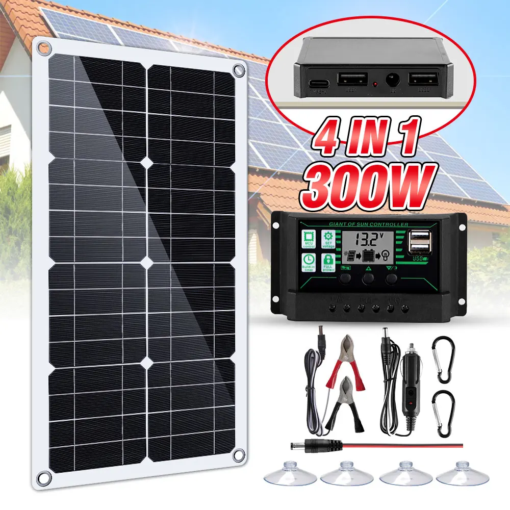 

300W Solar Panel Kit DC USB Type-C Battery Charger 60A/100A MPPT Solar Controller Solar Cells For Mobile Phone Vehicle Ship