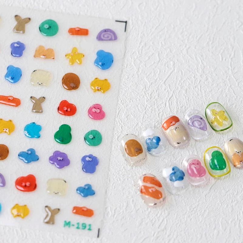 

Милые Мультяшные Цветные 3D самоклеящиеся Стикеры для ногтей с изображением милого кролика кошки Медузы Кита акулы маникюрные наклейки оптовая продажа