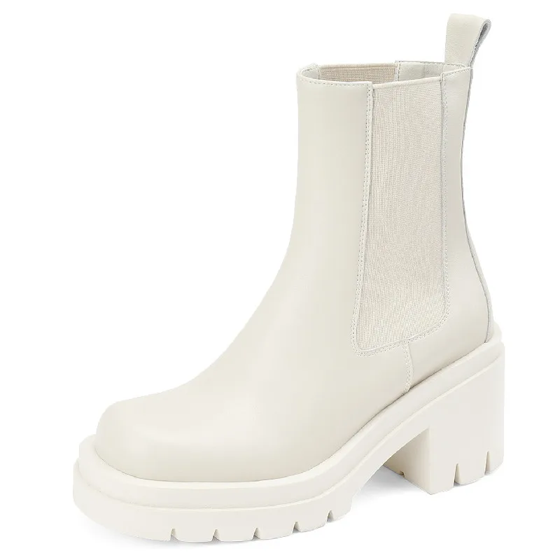 

Dilalula Newest Punk Heels Platforms Women Ankle Boots Ladies Fashion Genuine Leather Autumn Winter Chelsea Short Boots Woman