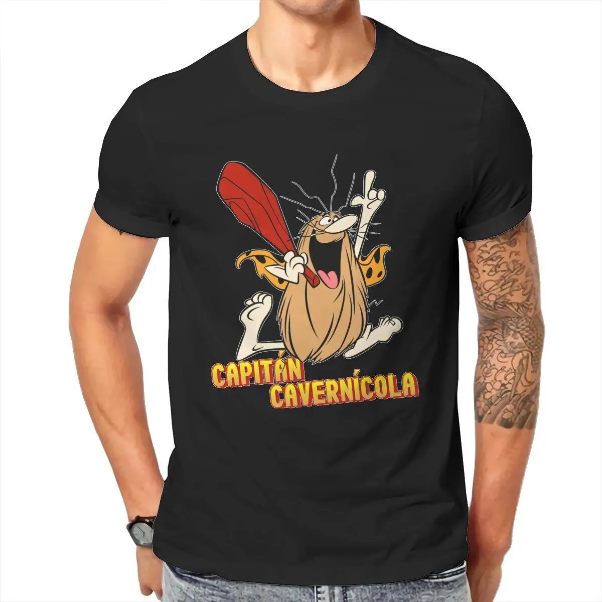 Captain Cavernicola Retro Animated T Shirt Men Cotton Vintage T-Shirt Crewneck  Tee Shirt Short Sleeve Tops Party
