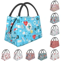 nursing pattern insulated lunch bags for women waterproof nurse print thermal cooler lunch box office picnic travel