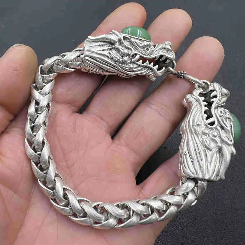 Ретро тибетский серебряный двойной головной властный мужской браслет