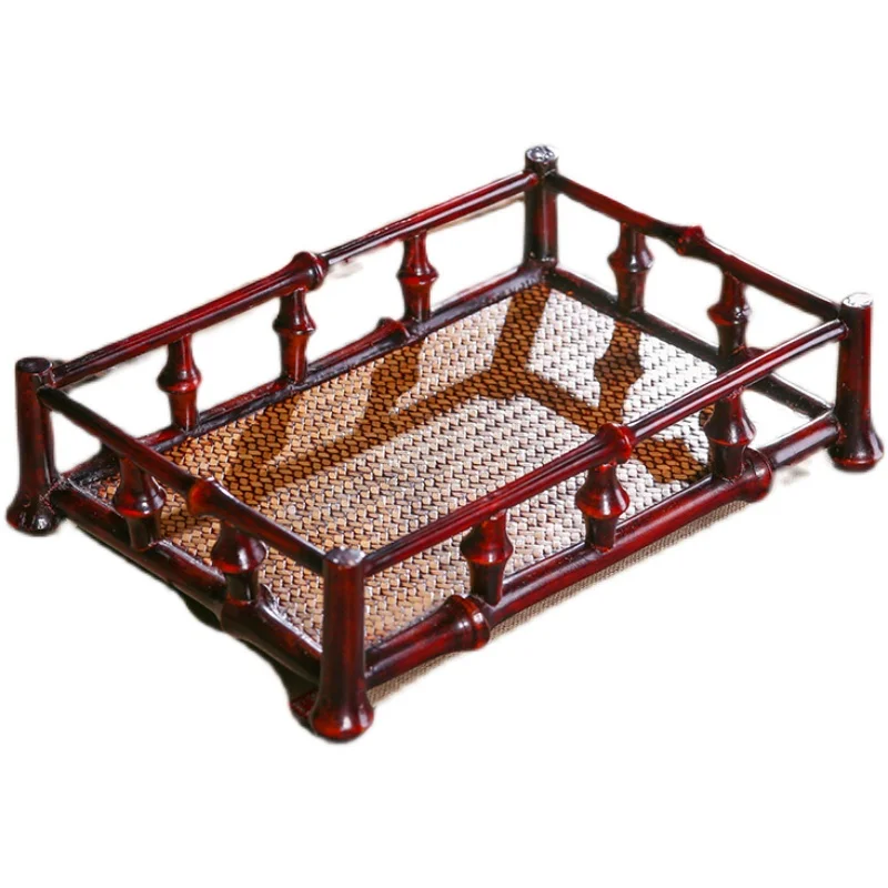 

Retro Handmade Large Lacquer Bamboo Chinese Single-Layer Tea Set Storage Tray Household Bamboo Woven Tray Tea Tray Waterproof