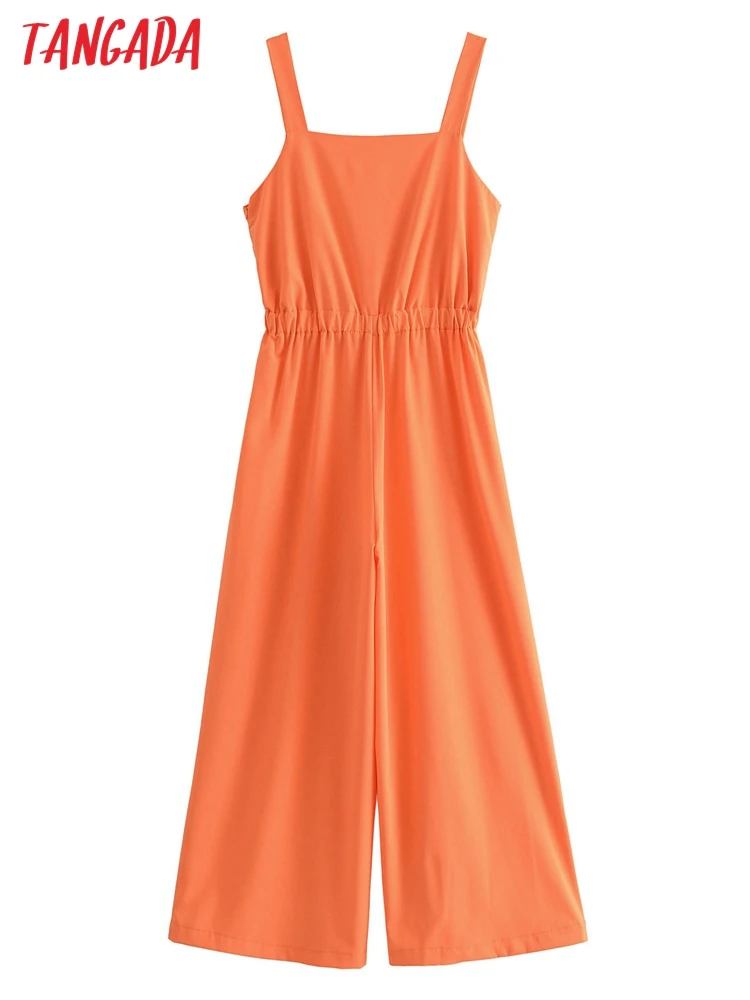

Tangada Women 2022 Orange Jumpsuit Sleeveless Backless Zipper Female Casual Jumpsuit QN69