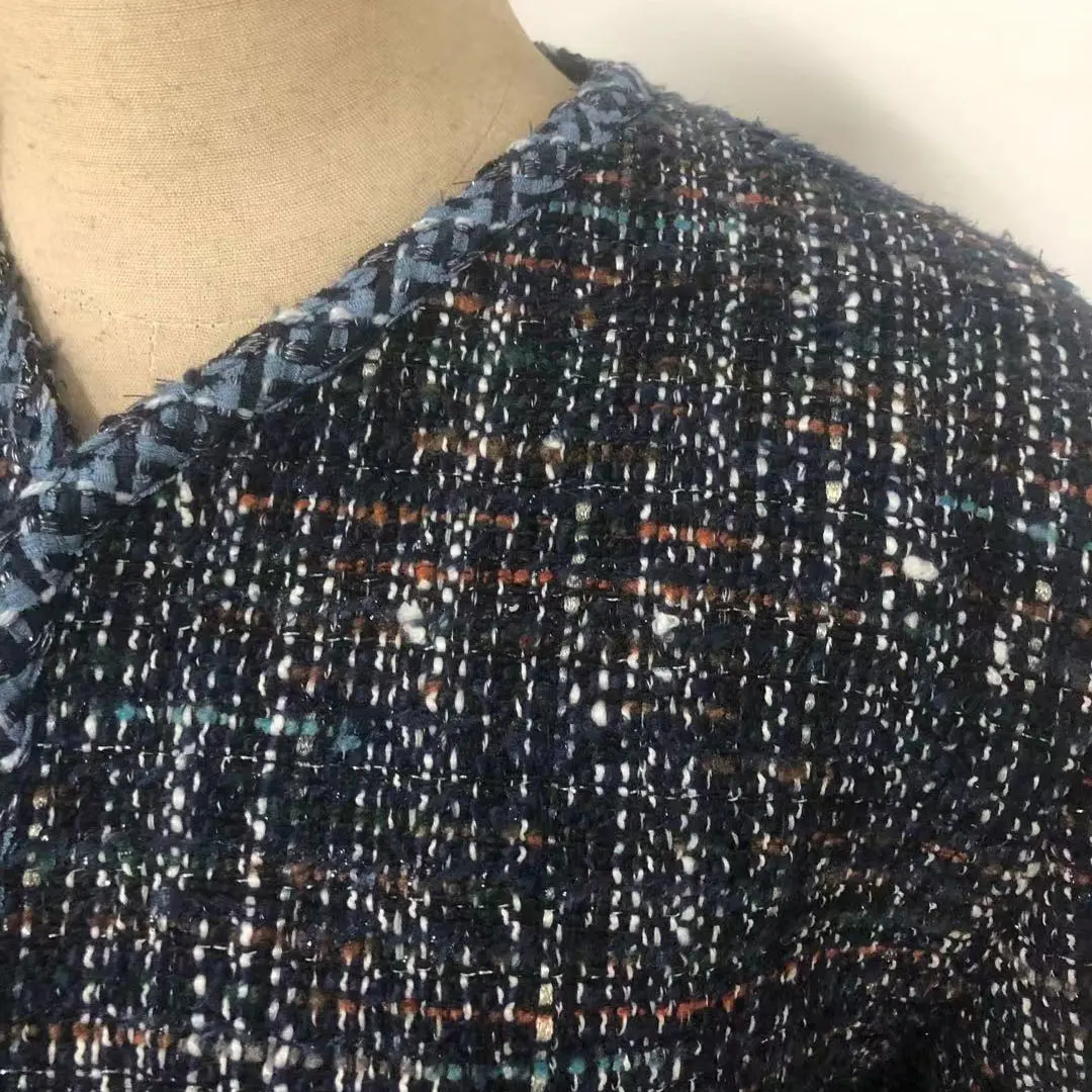 

Women's color matching woolen coat o-neck long sleeve casual fashion lady jacket