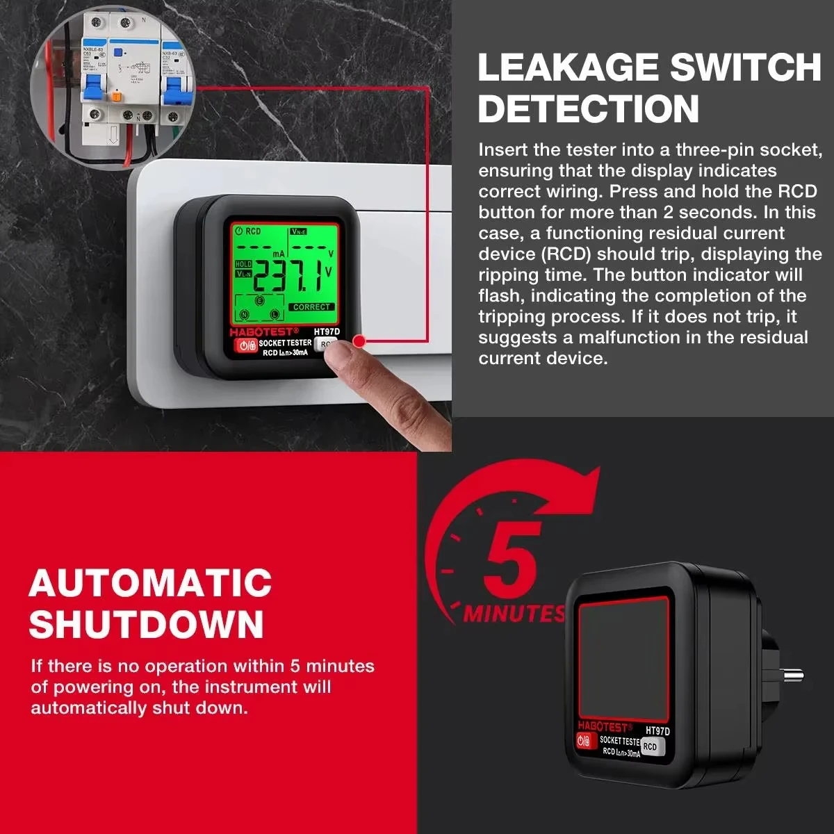 Фото Тестер розеток HT97 Pro, тест напряжения, ЖК-дисплей, цифровая розетка, обнаружение вилки США/Великобритании/ЕС, заземление, штекер нулевой линии, проверка фазы полярности №5