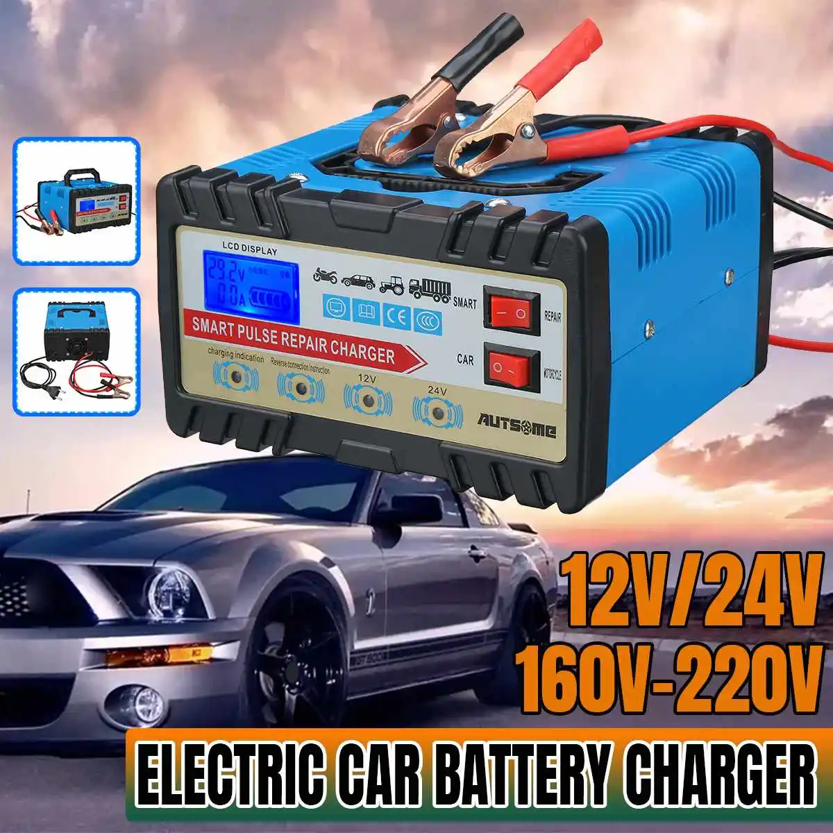 

AUTSOME 12V/24V Automobile Motorcycle Universal Electric Car Battery Charger