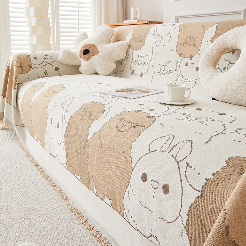 

Xmas Cartoon Sofa Cover Alpaca Pattern Sofa Towel Pet Couch Cover Dustproof and Cat Scratch Proof Soft Sofa Blanket Home Decor