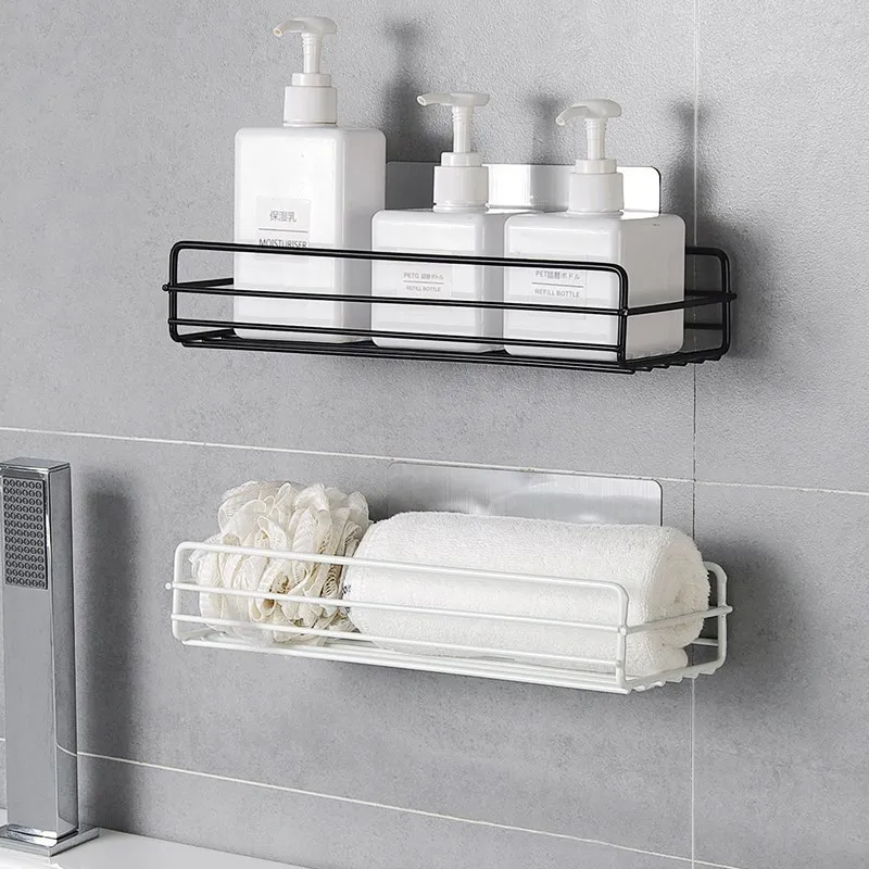 

Bathroom Corner Storage Shelves Wall Mounted Rack Shampoo Holder Iron Shower Drain Basket Punch-Free Organizer Bath Accessories