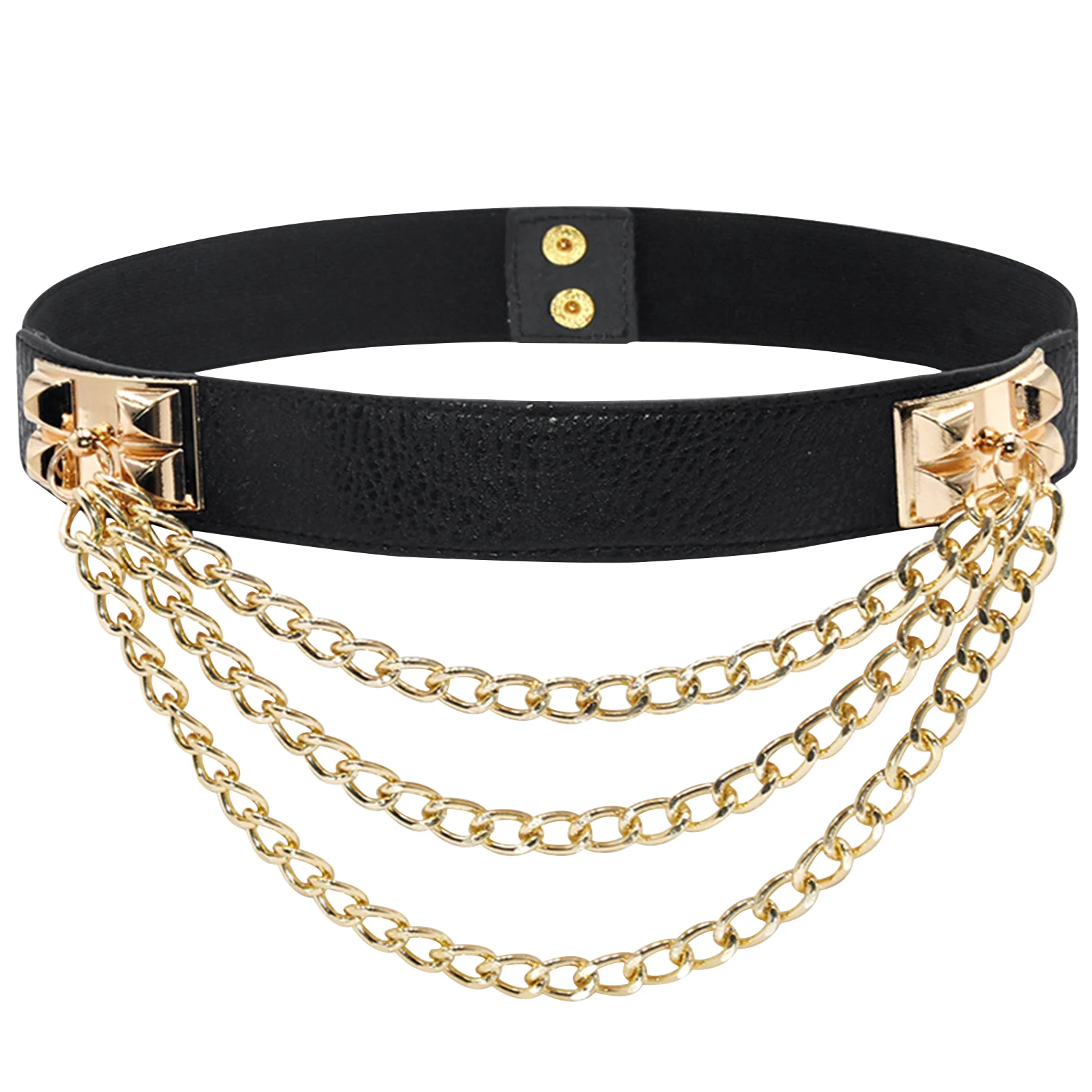 

Women Dress Belt Punk PU Leather Gold Chain Lazy Daily Elastic Waistband Luxury Dating Gift Wide Metal Rivet All-match Style
