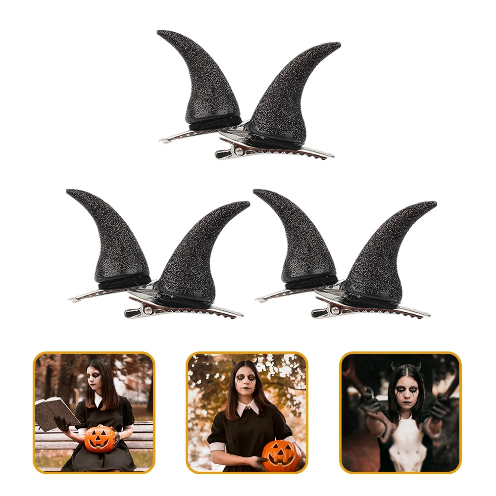 

3 Pairs Goth Clothes Horn Clip Horns Hair Accessories Clips Metal Black Baby