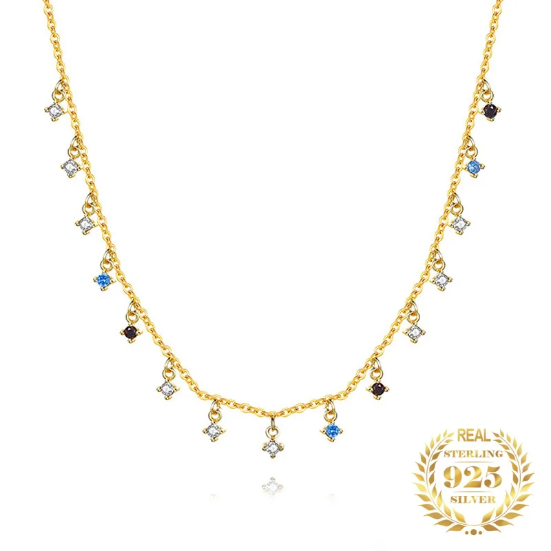 

Multi-Stone Rainbow Scarf Long Chain Necklace Women S925 Sterling Silver Colorful Zircon Fashion Necklace Jewelry Chains 2022