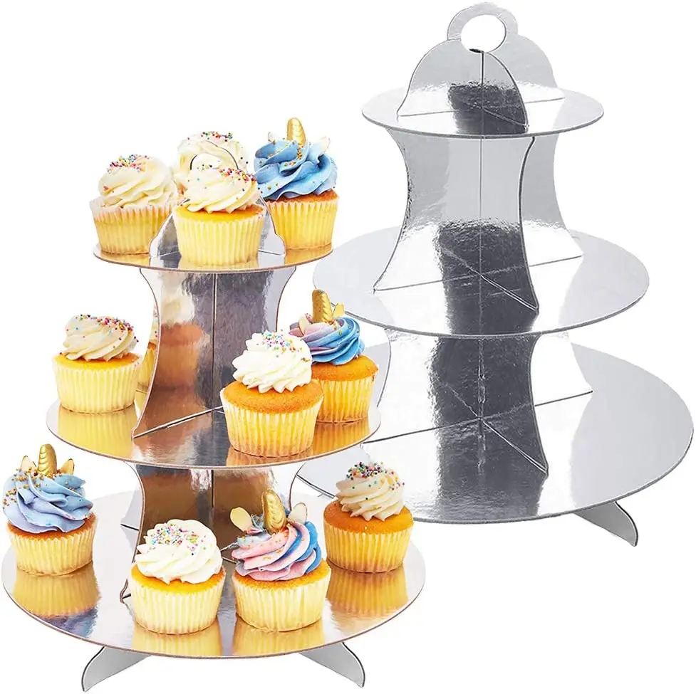 

Set of 2 3-layer cardboard cake racks - muffin racks - silver cupcake racks - for parties Birthday coffee table wedding prena