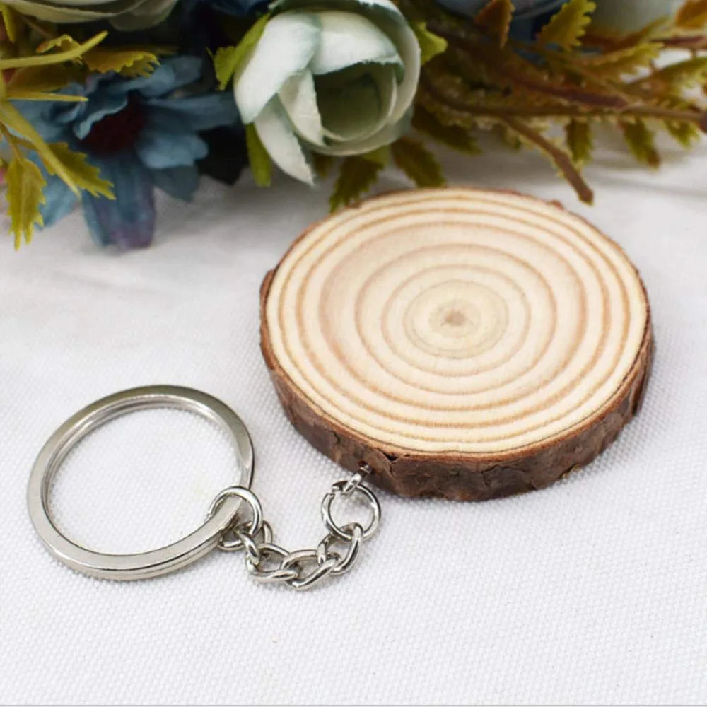 20/10pcs Unfinished Wood Slices Keychain Blank Hand-painted Wooden Keychain Vintage DIY Wood Keychain Car Bag Pendant