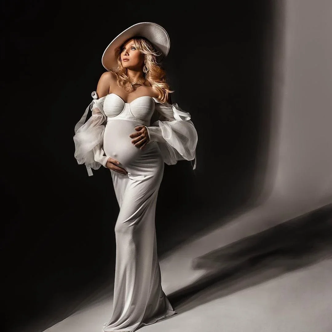 

New Off Shoulder Long Puff Sleeves Maternity Dresses Multi-Use Mermaid Pregnancy Dress Photo Shoot Vestidos De Fiesta De Noche