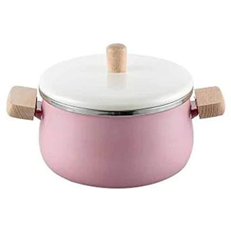 

Enamel Wooden Handle Milk Pot Soup Pot Thickened Noodles Universal Household Induction Cooker Stew Pot Manual Pan Home